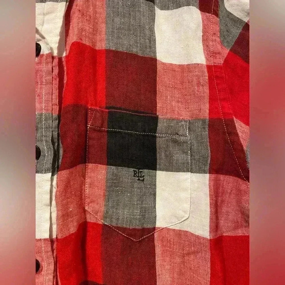 Lauren Ralph Lauren Black Red Plaid 100% Linen Button Down Long Sleeve Size M - Picture 4 of 12